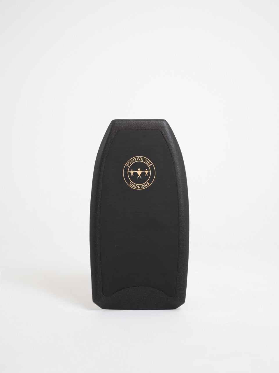 A black 4 foot 2 inch Positive Vibe Warriors Slide Boogie Board with a logo illustration on a white background
