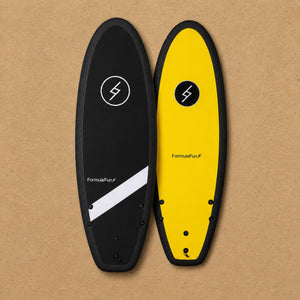 Yellow and black Formula Fun 4'10" Canyon kids foam surfboards