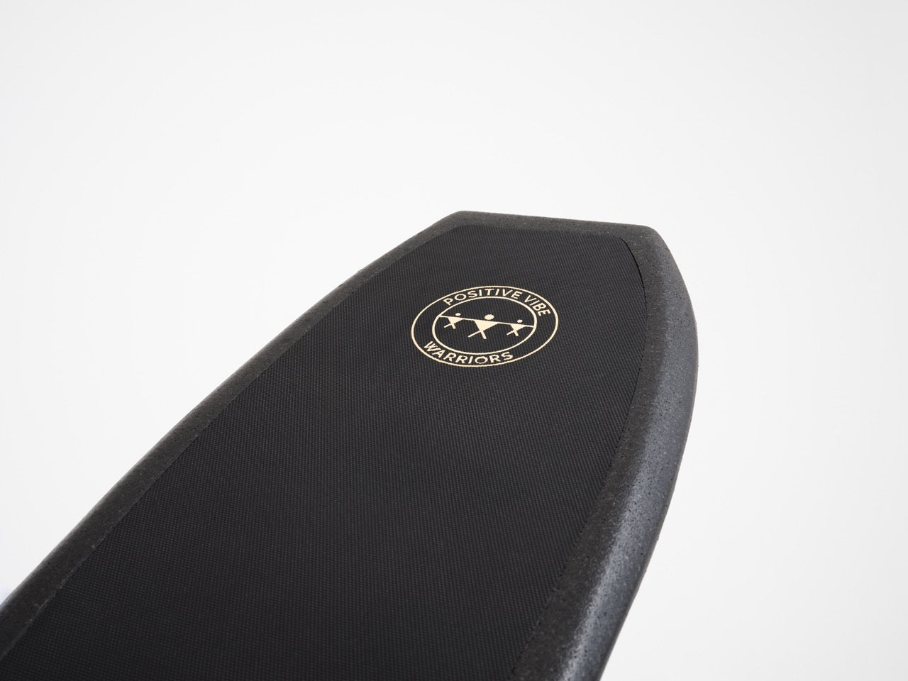A black 4 foot 2 inch Positive Vibe Warriors Slide Boogie Board with a logo illustration on a white background